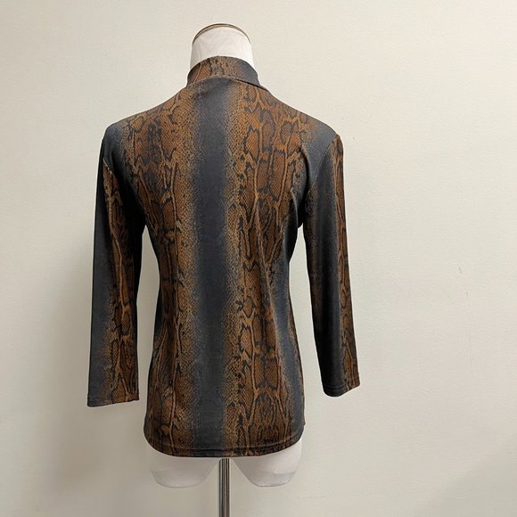 Christine Gerard snake python print brown black mock neck stretch top S New - Picture 5 of 6